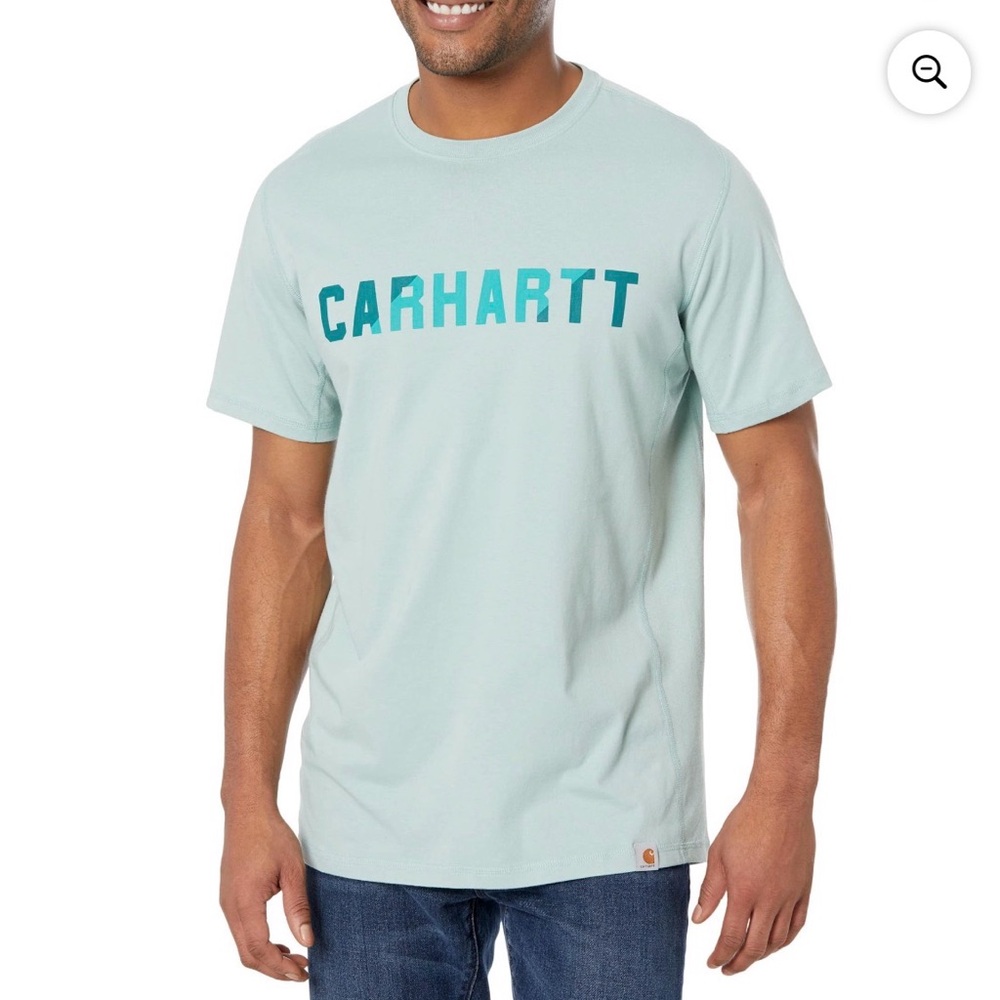 Carhartt Force Relaxed Fit Midweight Block Logo Graphic T Shirt sz M Blue Surf